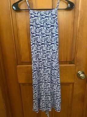 LOFT Blue and White Strapless Floral Dress
